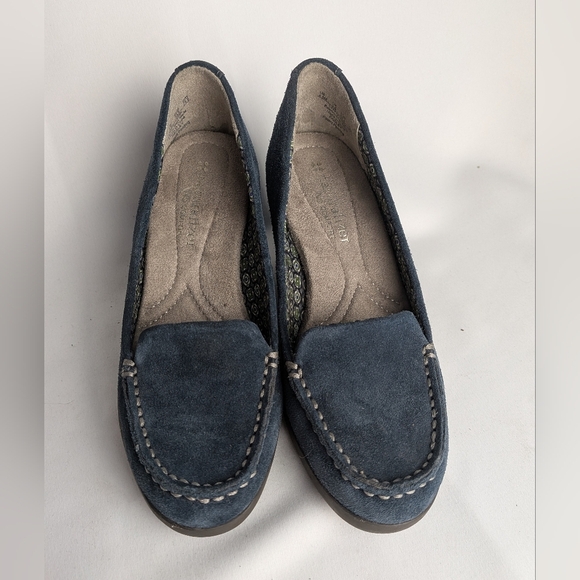 NATURALIZER Paisley Leather Suede Wedge Women Shoes Size 4.5 US Navy Blue - Picture 2 of 10